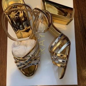 RAYE metallic strap heeled sandals brand new size9